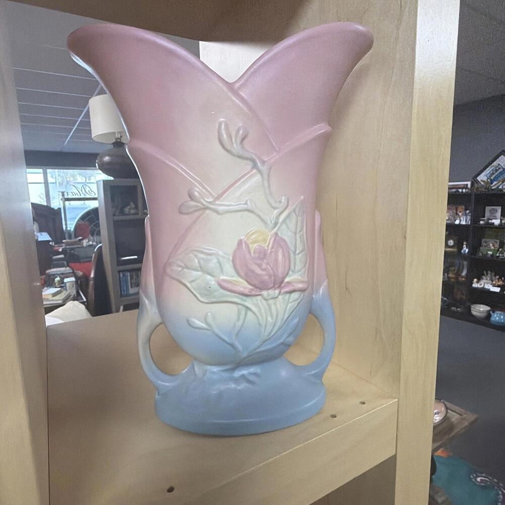 Vintage Hull Pottery Magnolia Matte USA 9-10 1/2 Pink & Blue Vase